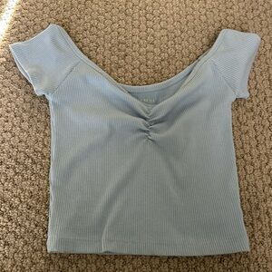 American Eagle Outfitters Blue Ruched Crop Blouse